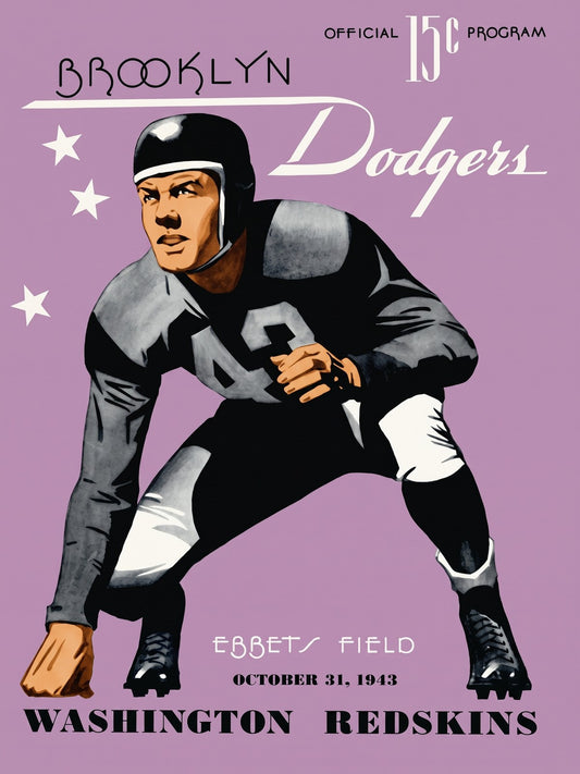 1943 Brooklyn Dodgers Football Program Poster Vintage Pro Football Wall Art