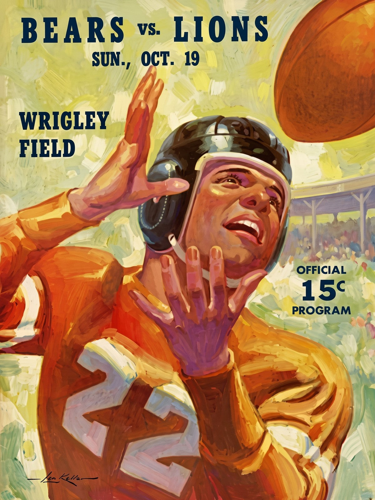 1941 Chicago Bears vs Detroit Lions Football Program Poster Wrigley Field Art