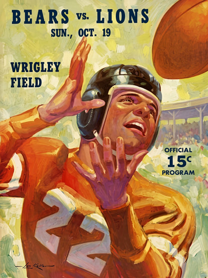 1941 Chicago Bears vs Detroit Lions Football Program Poster Wrigley Field Art