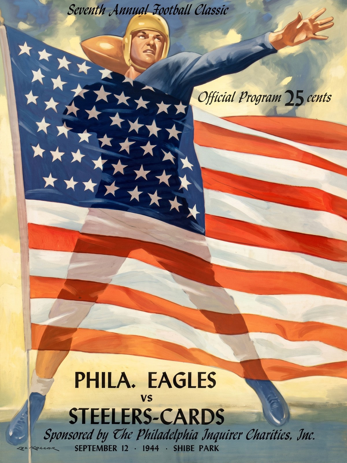 1944 Philadelphia Eagles vs Steelers Football Classic Program Poster Vintage