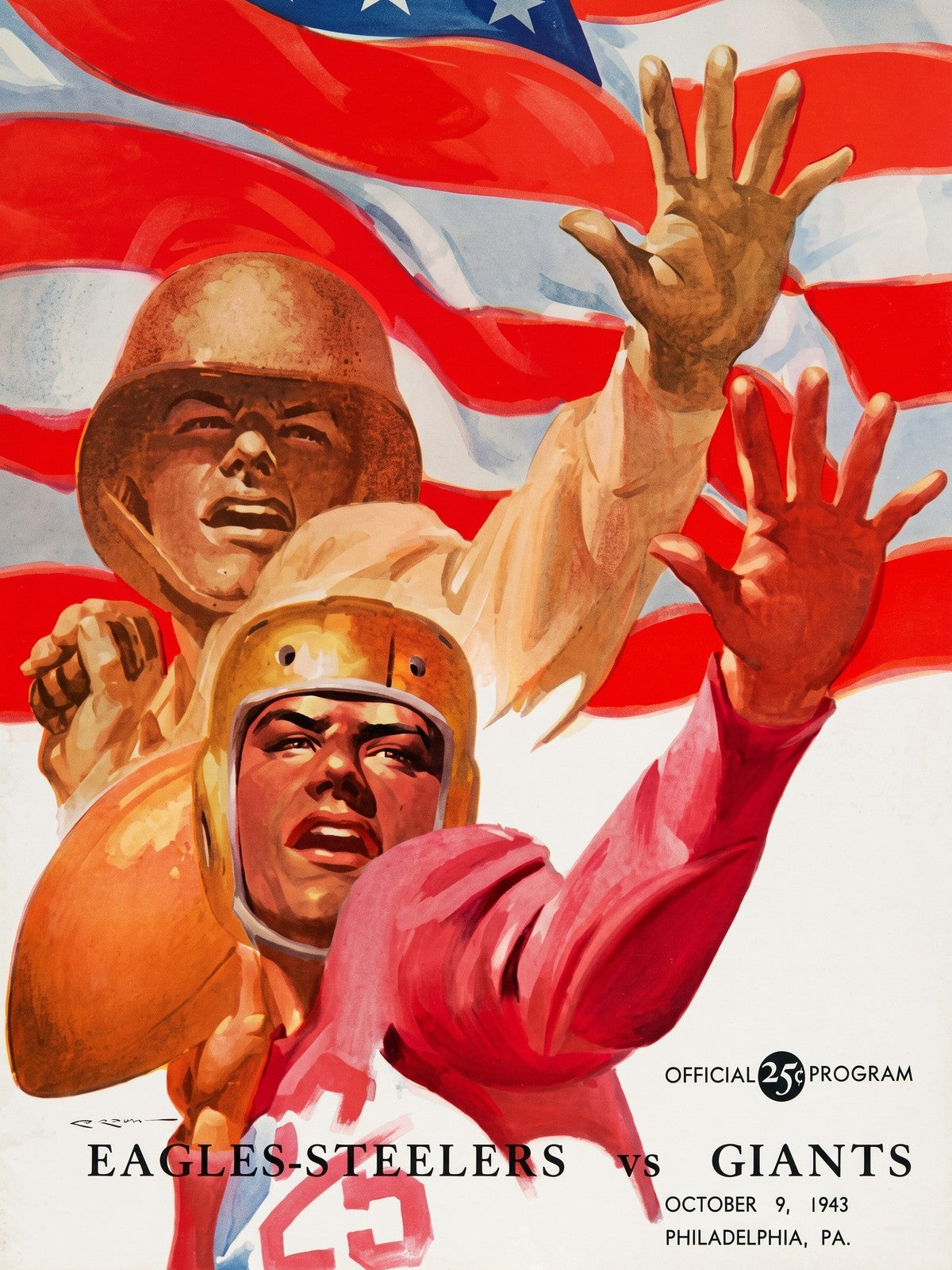 1943 Phil-Pitt Steagles vs New York Giants Football Program Poster Vintage Art