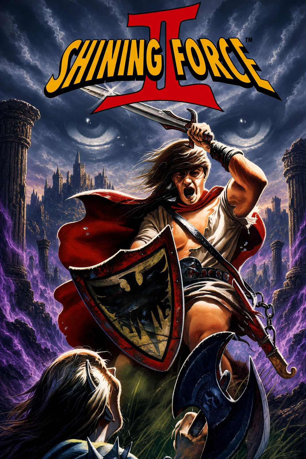 Shining Force II Poster – Fantasy Warrior Hero Sword Battle Wall Art Decor