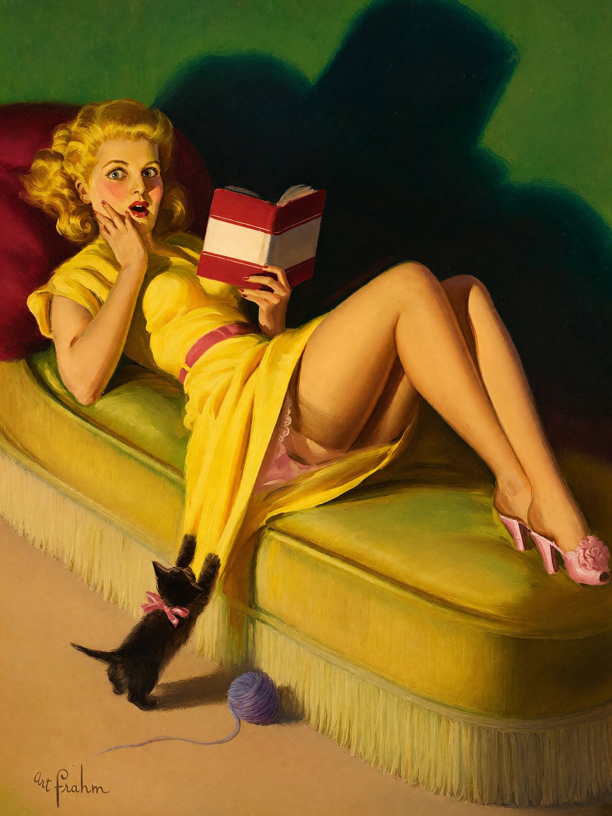 Art Frahm Cute Trick 1947 Poster – Pin-Up Girl Reading Wall Art Decor