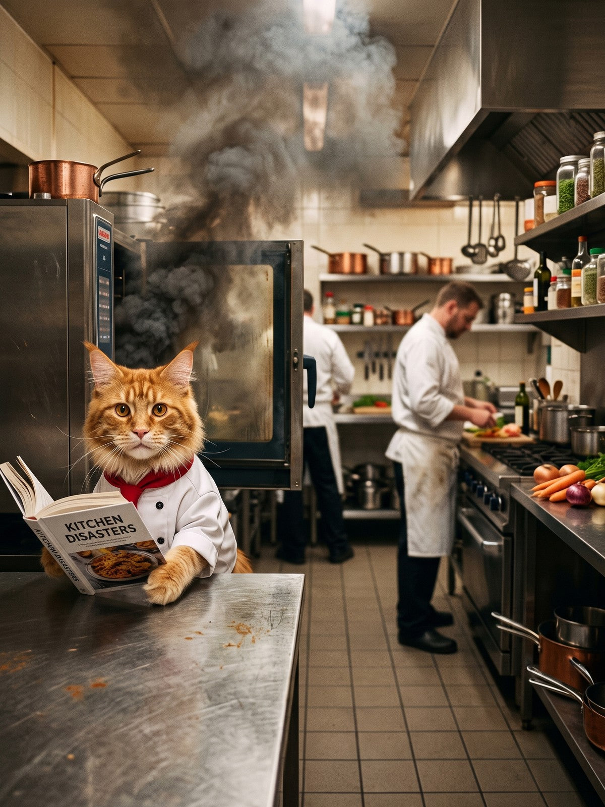 Funny Chef Cat Poster – Kitchen Disaster Culinary Chaos, Kitchen Wall Art