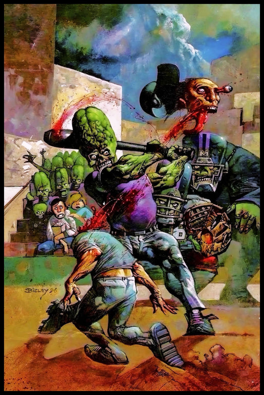 MARS ATTACKS POSTER – SIMON BISLEY BASEBALL COVER – 1996 ART PRINT