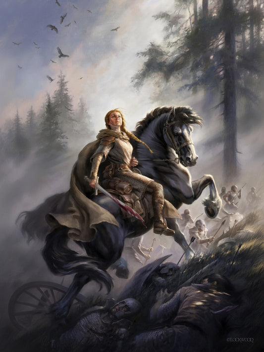 Divided Allegiance Poster – Woman Knight on Black Horse Todd Lockwood Art