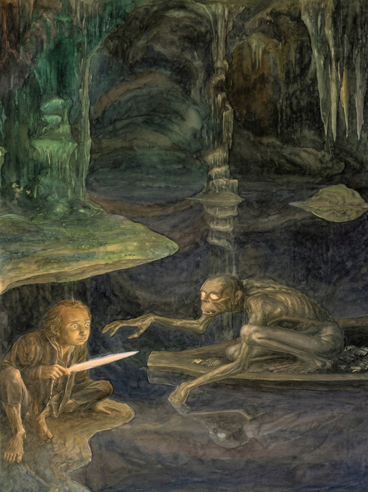 Riddles in The Dark by Alan Lee (1997) Fantasy Poster - Lord of The Rings Art