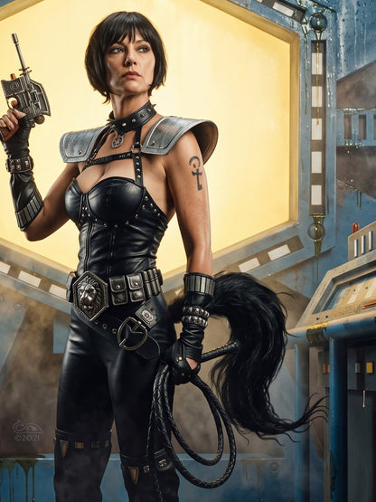 Sci-Fi Art Poster – Warrior Woman in Tactical Armor with Plasma Rifle
