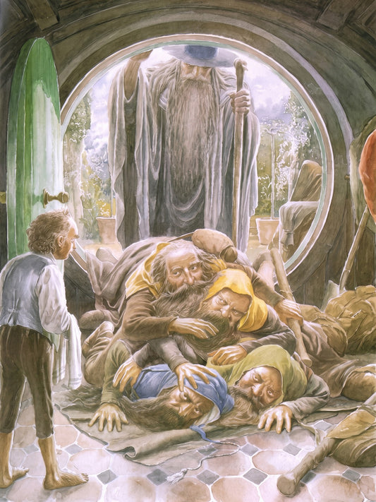 Alan Lee Dwarves at Bag End (1997) Fantasy Poster - Lord of The Rings Art