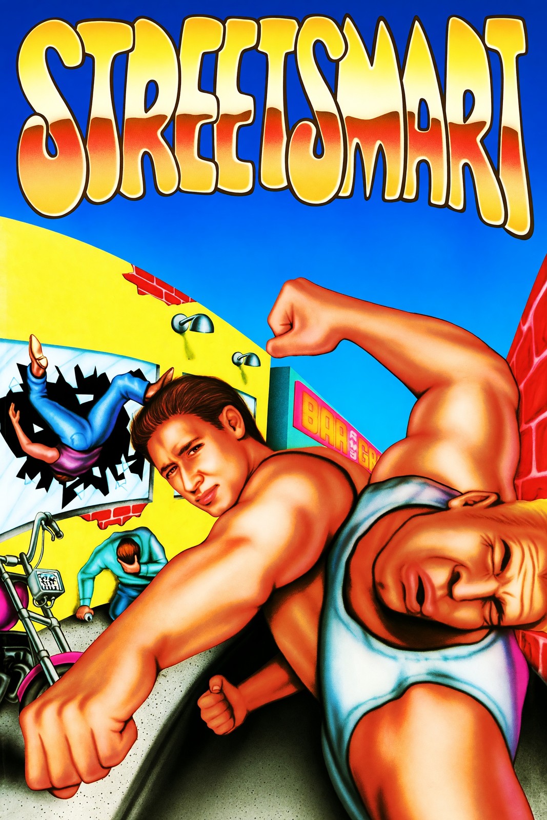 Street Smart Retro Arcade Action Poster – Muscular Hero Game Cover