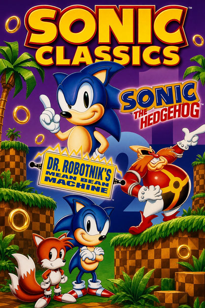 Sonic Classics Poster – Hedgehog & Dr. Robotnik's Mean Machines Wall Art Decor