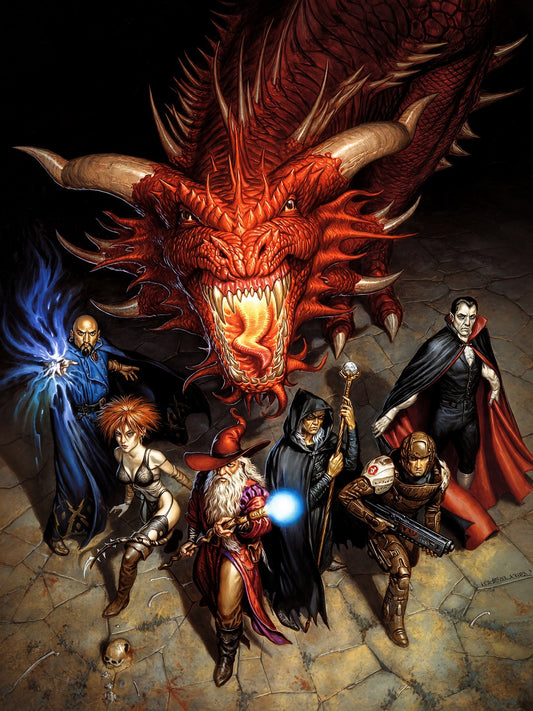 Red Dragon and Adventurers Poster – Todd Lockwood D&D Fantasy Art Print 1999