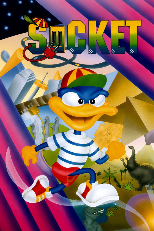Socket Poster - Rocket Duck Platformer Retro Game Art Wall Art Decor