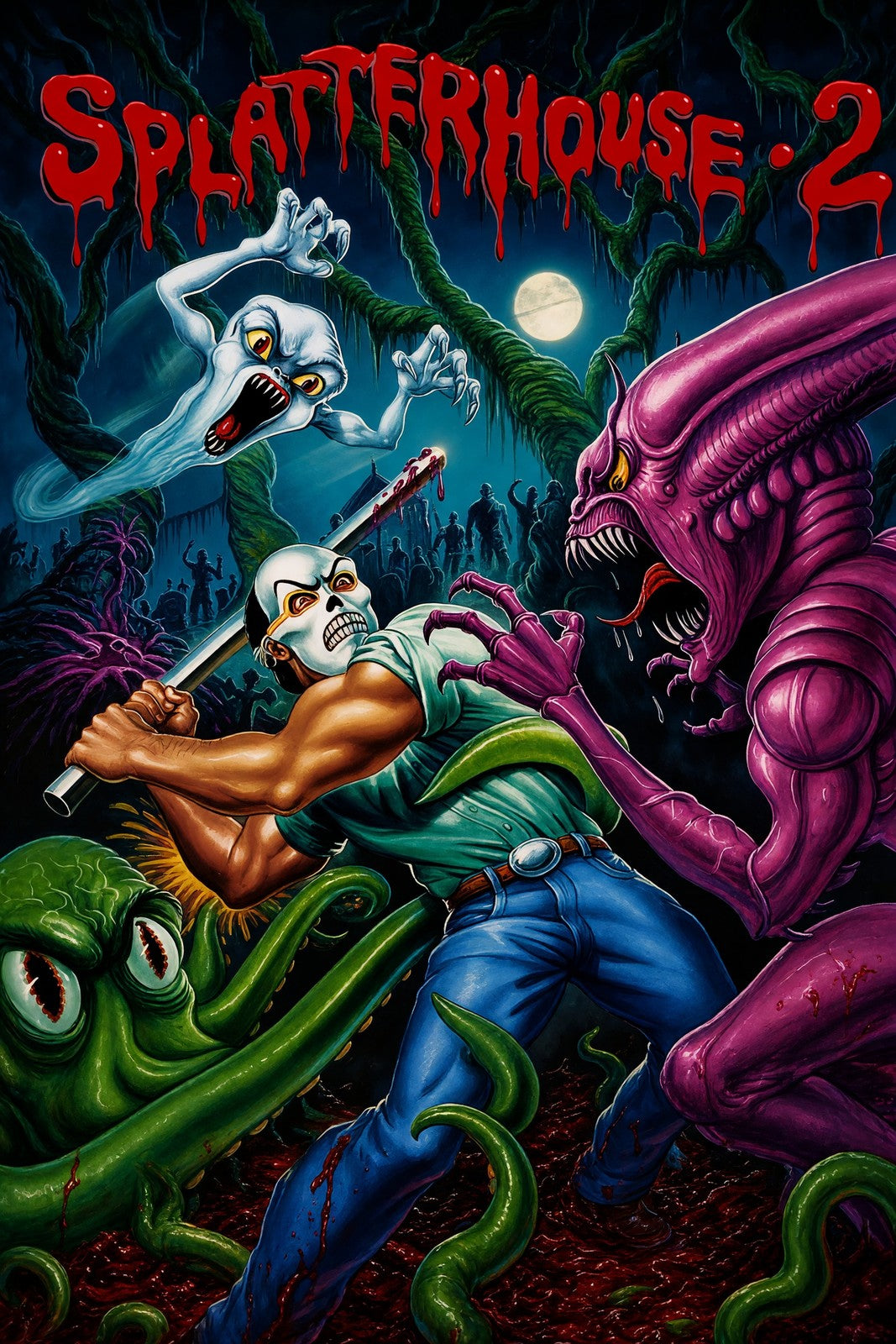 Splatterhouse 2 Poster – Zombie Warrior Battle Monster Art Wall Art Decor