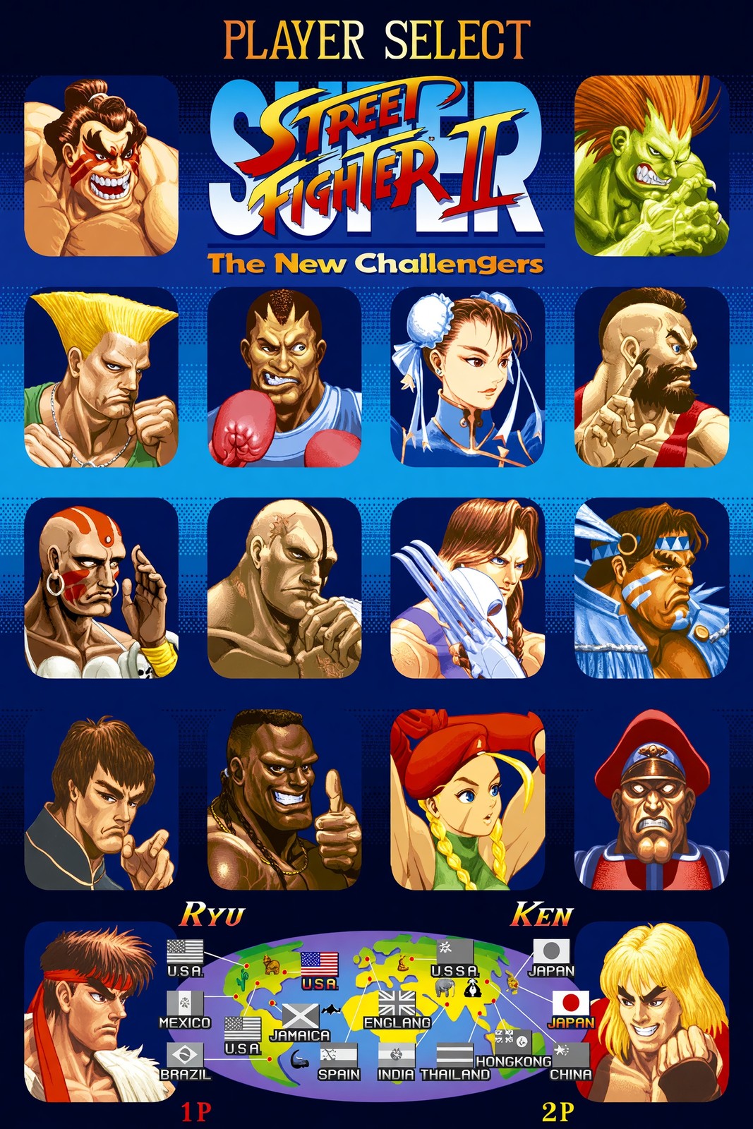 Street Fighter Poster Super Street Fighter II the New Challengers Roster Art