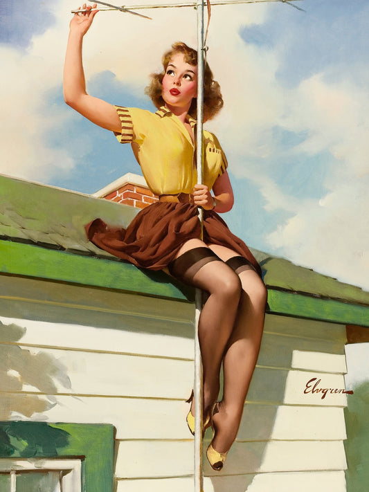 Gil Elvgren On the House 1958 Vintage Pin-Up Poster