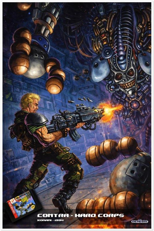 CONTRA HARD CORPS POSTER - SEGA GENESIS COVER ART - 1994 ROBOT BATTLE PRINT