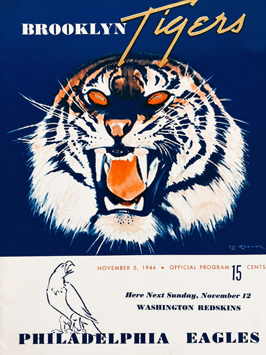 1944 Brooklyn Tigers Football Program Poster Vintage Pro Football Wall Art