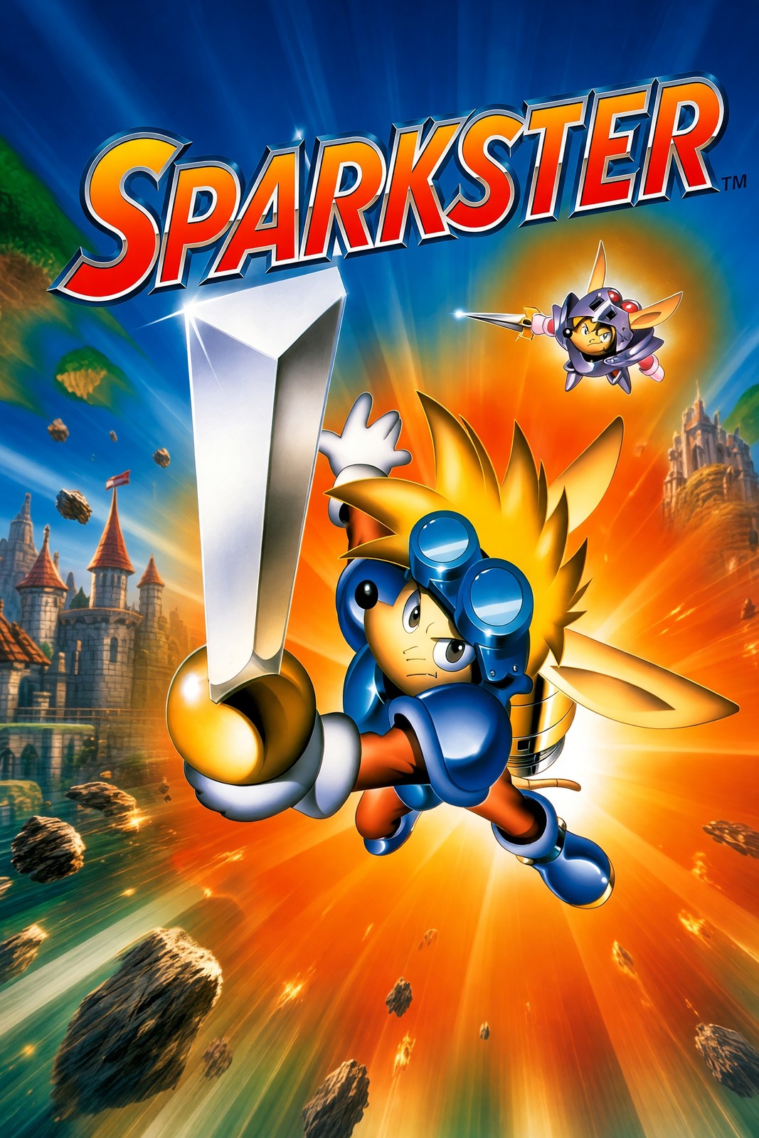 Sparkster Video Game Hero Poster – Blue Robot Knight Adventure Wall Art Decor