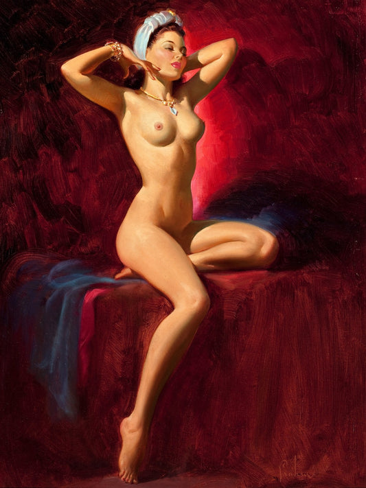 Art Frahm Seated Nude 1955 Poster – Classic Pin-Up Illustration Wall Art Decor