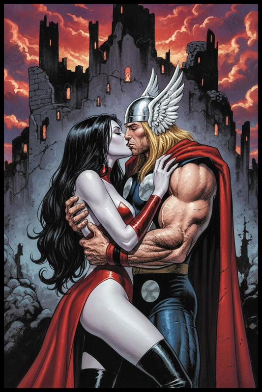 THOR VAMPIRELLA CROSSOVER ROMANCE 2024 FANTASY ART POSTER