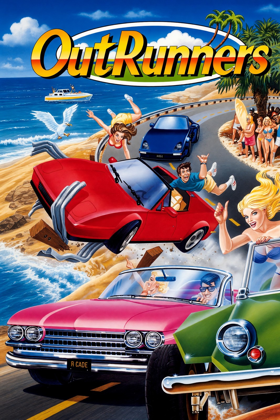 OutRunners Arcade Racing Poster – Retro Beach Cars Action Art Wall Art Decor