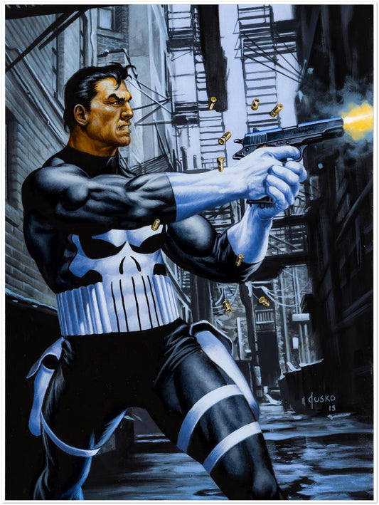 Punisher Poster – Joe Jusko Marvel Art 2016 – Alley Shootout Wall Print
