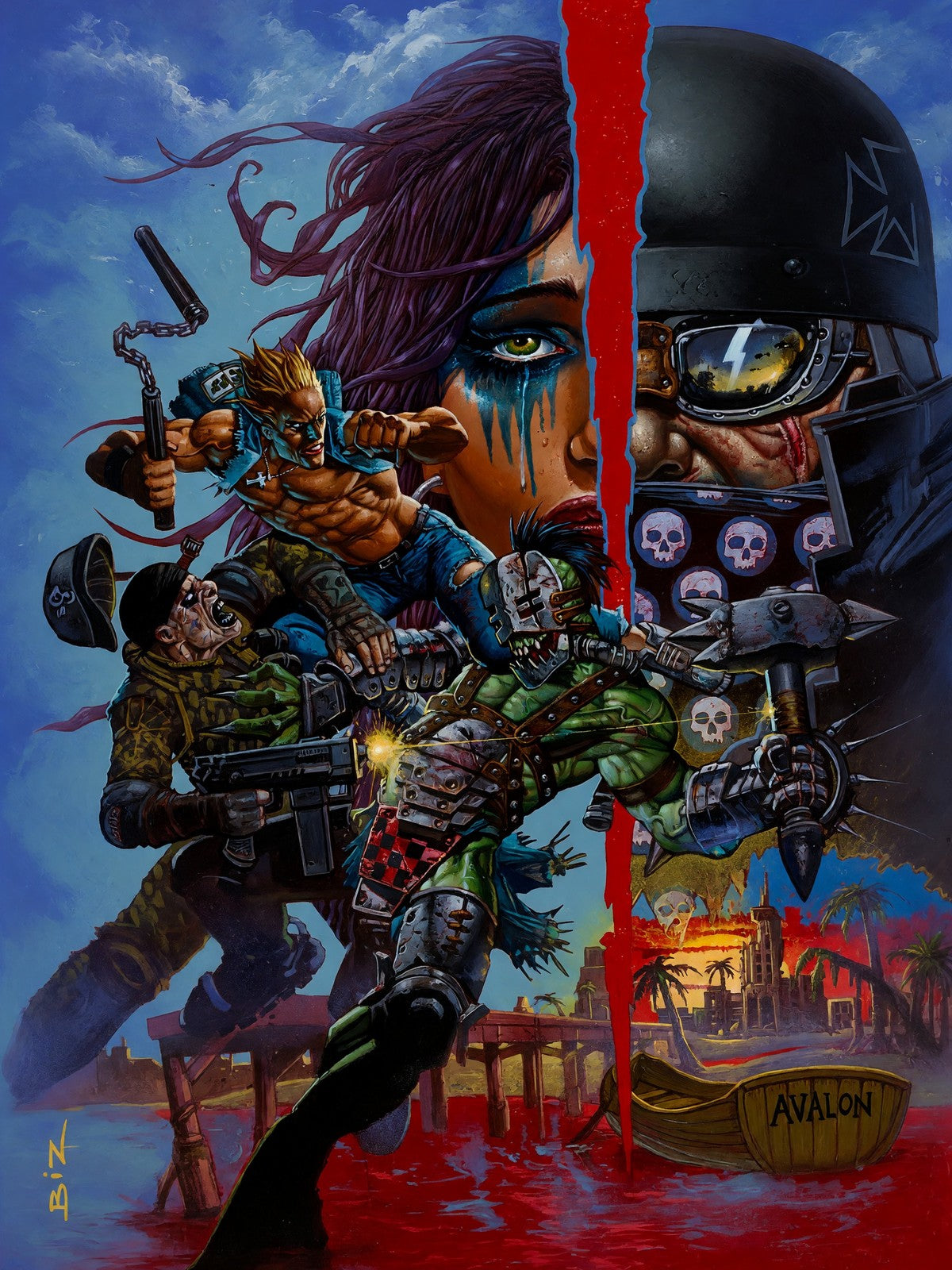 SIMON BISLEY AVALON POSTER – DARK FANTASY WARRIOR WOMAN WITH SKULL HELM