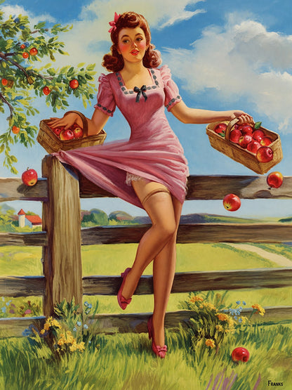 Art Frahm Nipped in the Bud 1950 Poster – Pin-Up Apple Harvest Wall Art Decor