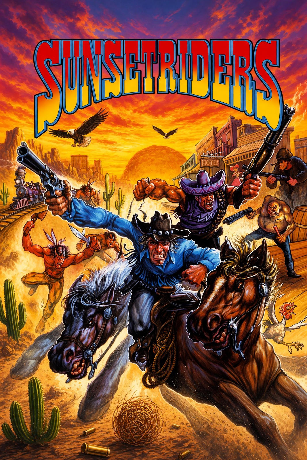 Sunset Riders Western Poster – Cowboy Gunfighters Action Art Wall Art Decor