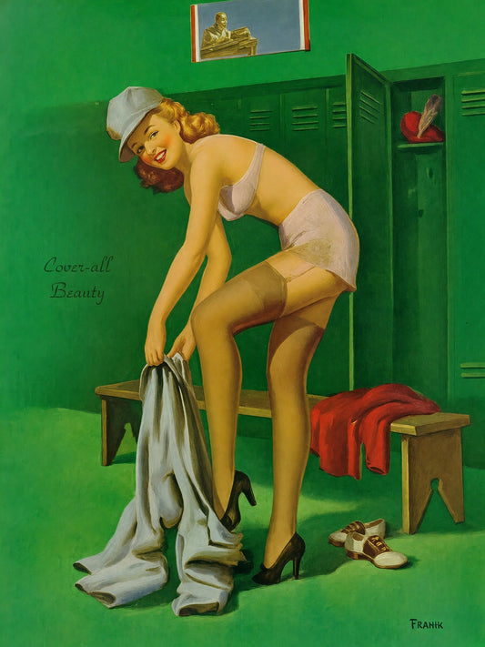 Cover-all Beauty by Art Frahm 1944 Poster – Pin-Up Vintage Wall Art Decor