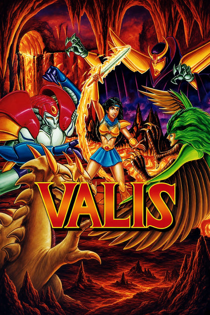 Valis Fantasy Warrior Poster – Golden Sword & Demon Wings Art Wall Art Decor