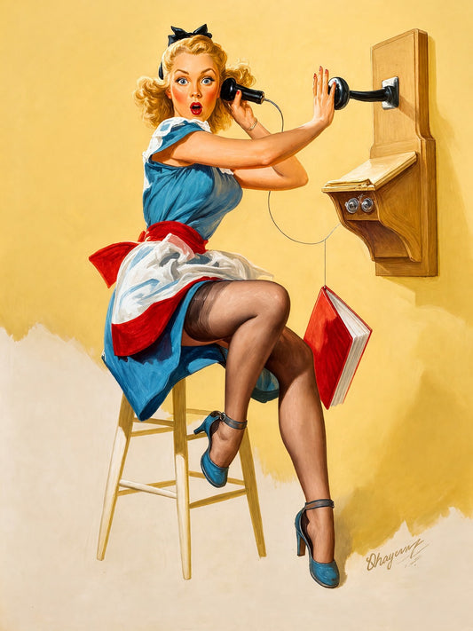 What a Line! by Gil Elvgren 1949 Vintage Pin-Up Poster Wall Art Decor