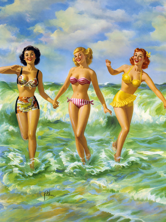 Sea Nymphs by Art Frahm 1950 Poster – Vintage Beach Beauties Wall Art Decor