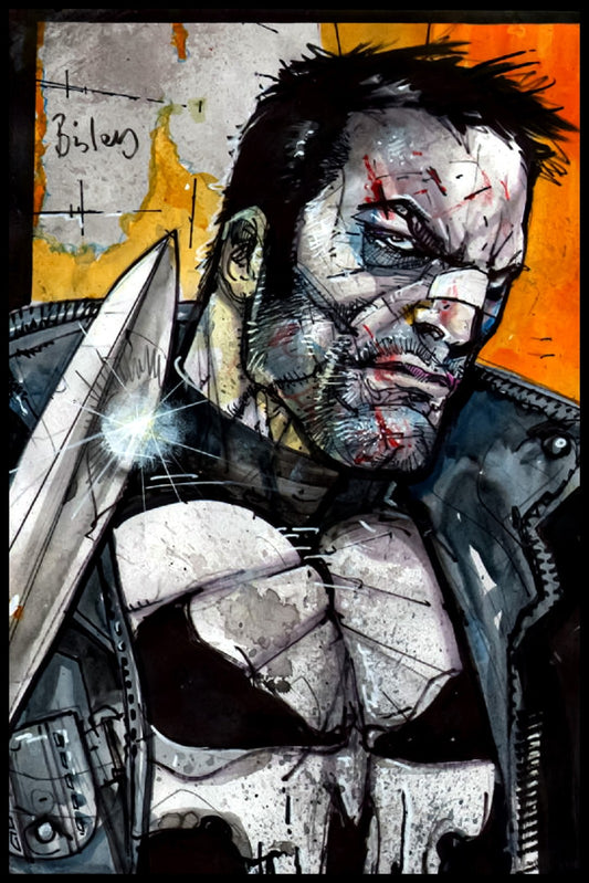SIMON BISLEY PUNISHER POSTER – GRITTY COMIC ART STYLE WITH SKULL EMBLEM AND RAW