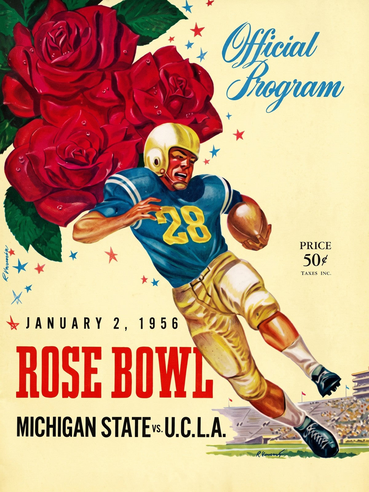 1956 Rose Bowl Football Poster – Michigan State vs UCLA Game Program