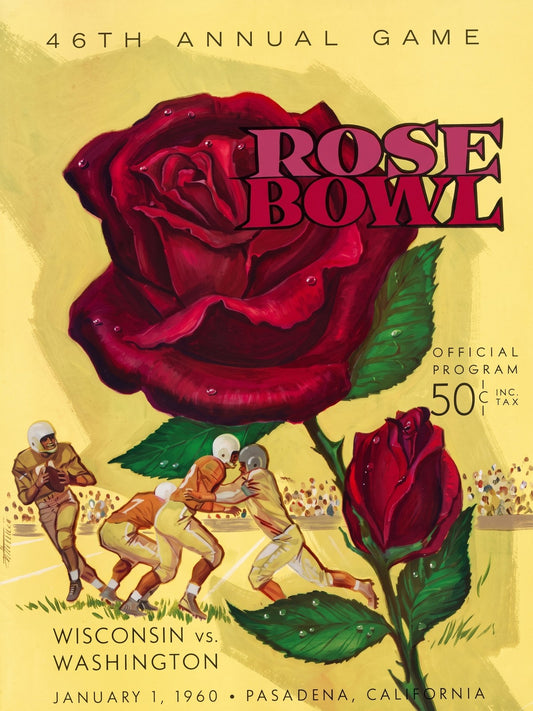1960 Rose Bowl Wisconsin vs Washington Football Program Poster Vintage Art