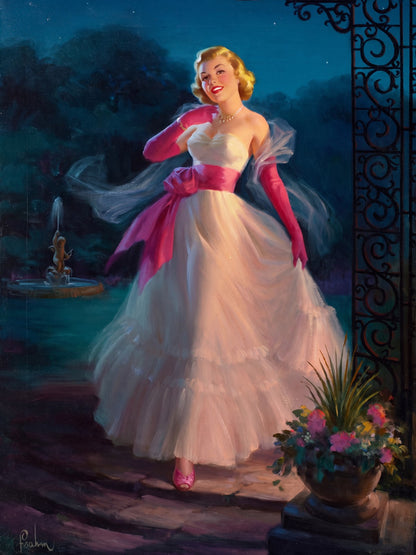Art Frahm Stroll in the Moonlight 1957 Poster – Elegant Woman Wall Art Decor