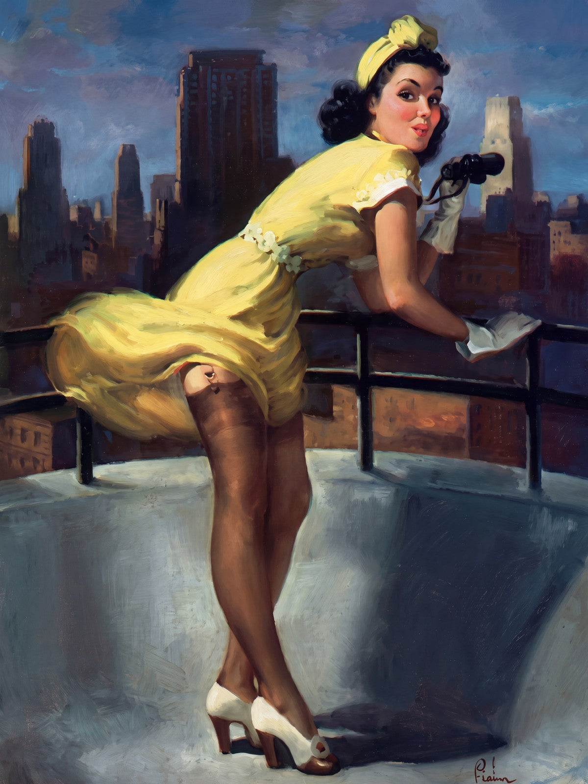 Art Frahm A Breezy View from the Top 1945 Poster – Pin-Up Woman Wall Art Decor