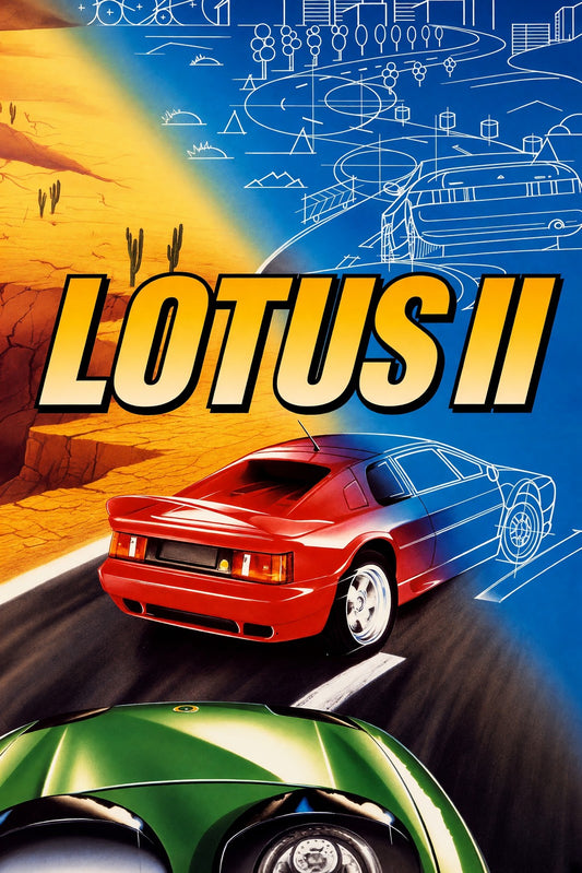 Lotus II Racing Car Poster – Desert Blueprint Design 1980s Wall Art Decor
