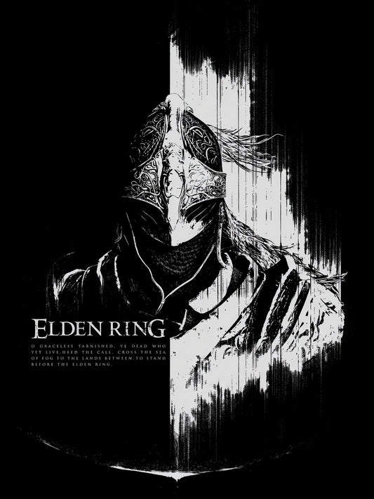Elden Ring Tarnished BW Poster – Dark Fantasy Video Game Art 2022 Wall Art Decor