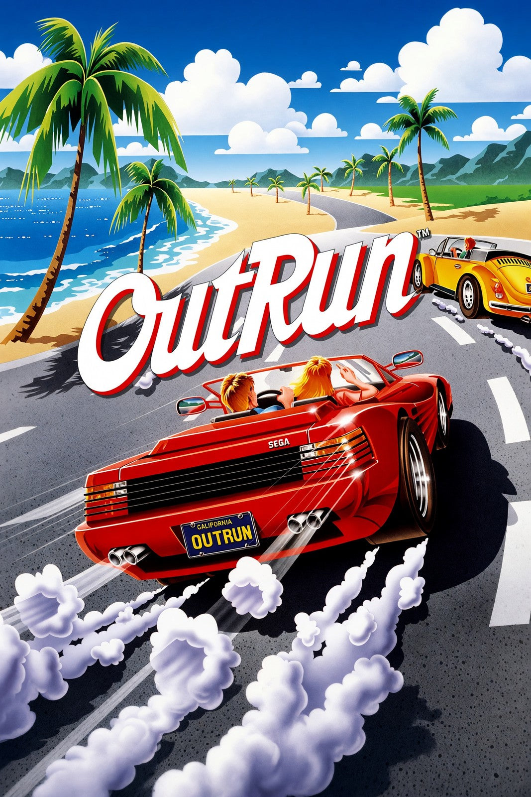 OutRun Poster - Red Sports Car Coastal Racing Retro Game Art Wall Art