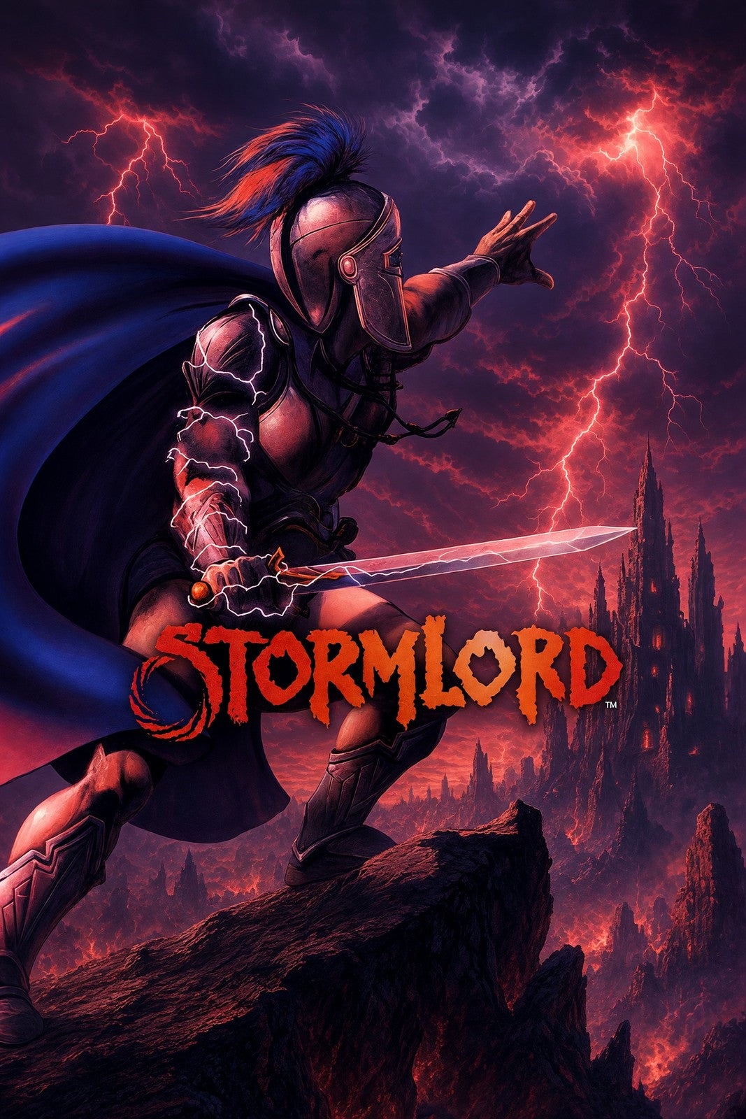 Stormlord Fantasy Warrior Poster – Electric Lightning Magic Sword Art