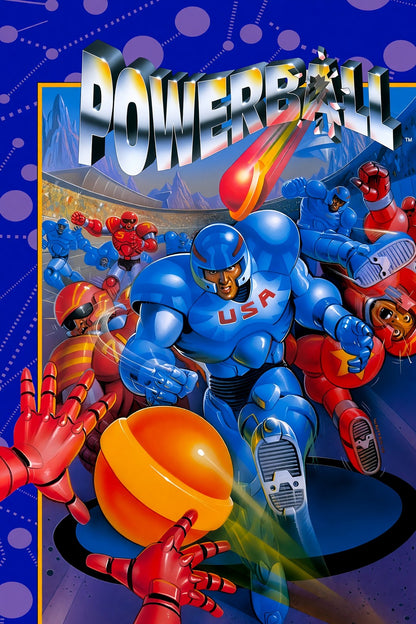 Powerball Video Game Poster – Blue Robot Warrior Action Wall Art Decor