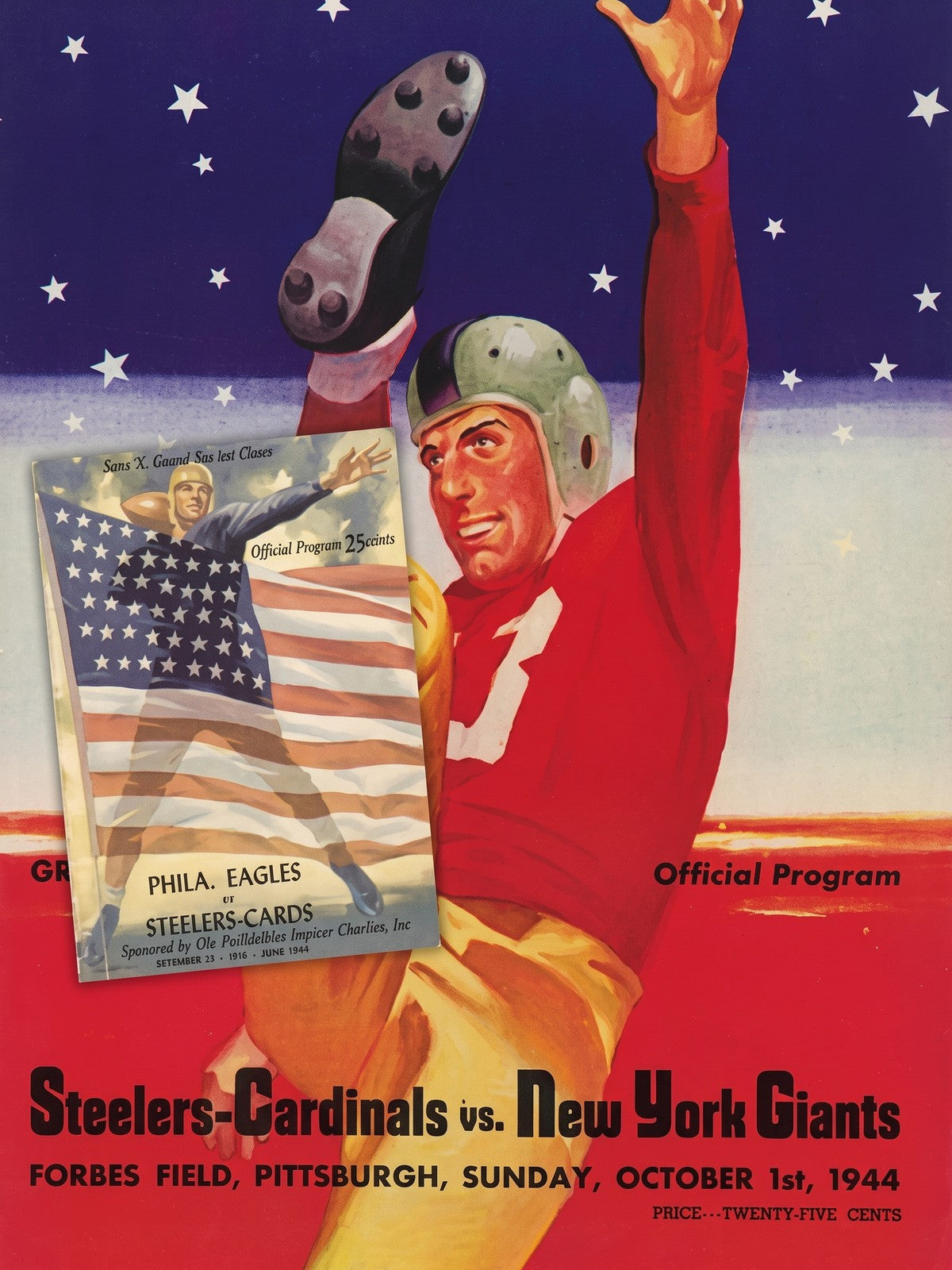 1944 Steelers-Cardinals vs New York Giants Football Program Poster Vintage Art
