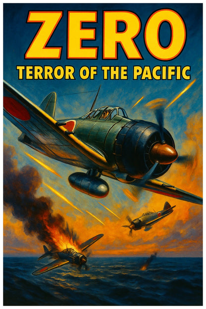 ZERO FIGHTER AIRCRAFT POSTER - WWII PACIFIC THEATER AVIATION HISTORY ART