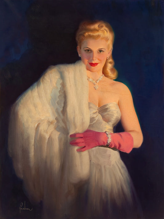 Art Frahm Blonde with White Fur 1950 Poster – Vintage Pin-Up Wall Art Decor