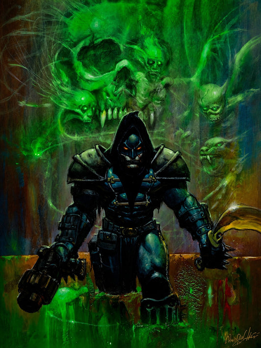 Dark Sorcerer Necromancer Poster – Green Skull Magic Fantasy Art Wall Art Decor