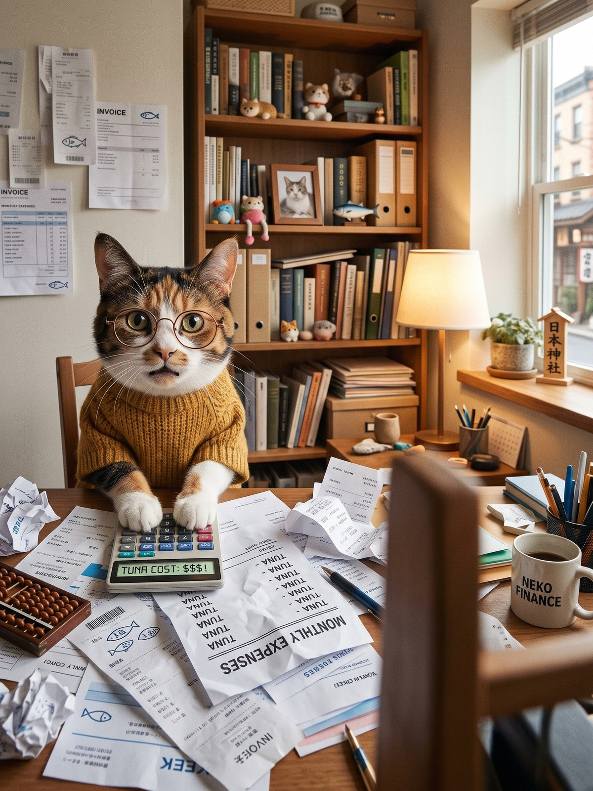 Funny Cat Poster – Accountant Cat with Glasses at the Office, Humor Wall Art