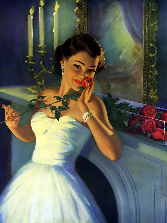Pin-Up in Front of Fireplace by Art Frahm (1950) Poster Wall Art Decor